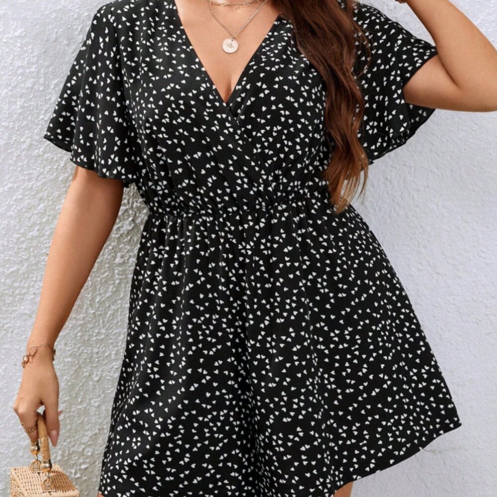 Breezaya Plus Heart Print Butterfly Romper - Black (0XL)